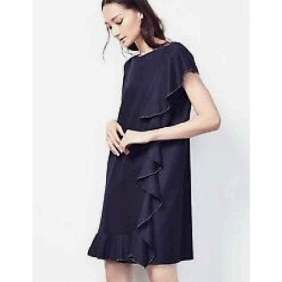 NWT FABIANA FILIPPI Navy Cashmere Wool Mollini Ruffle Dress Boho I 40  Ret$ 690 - Picture 5 of 7